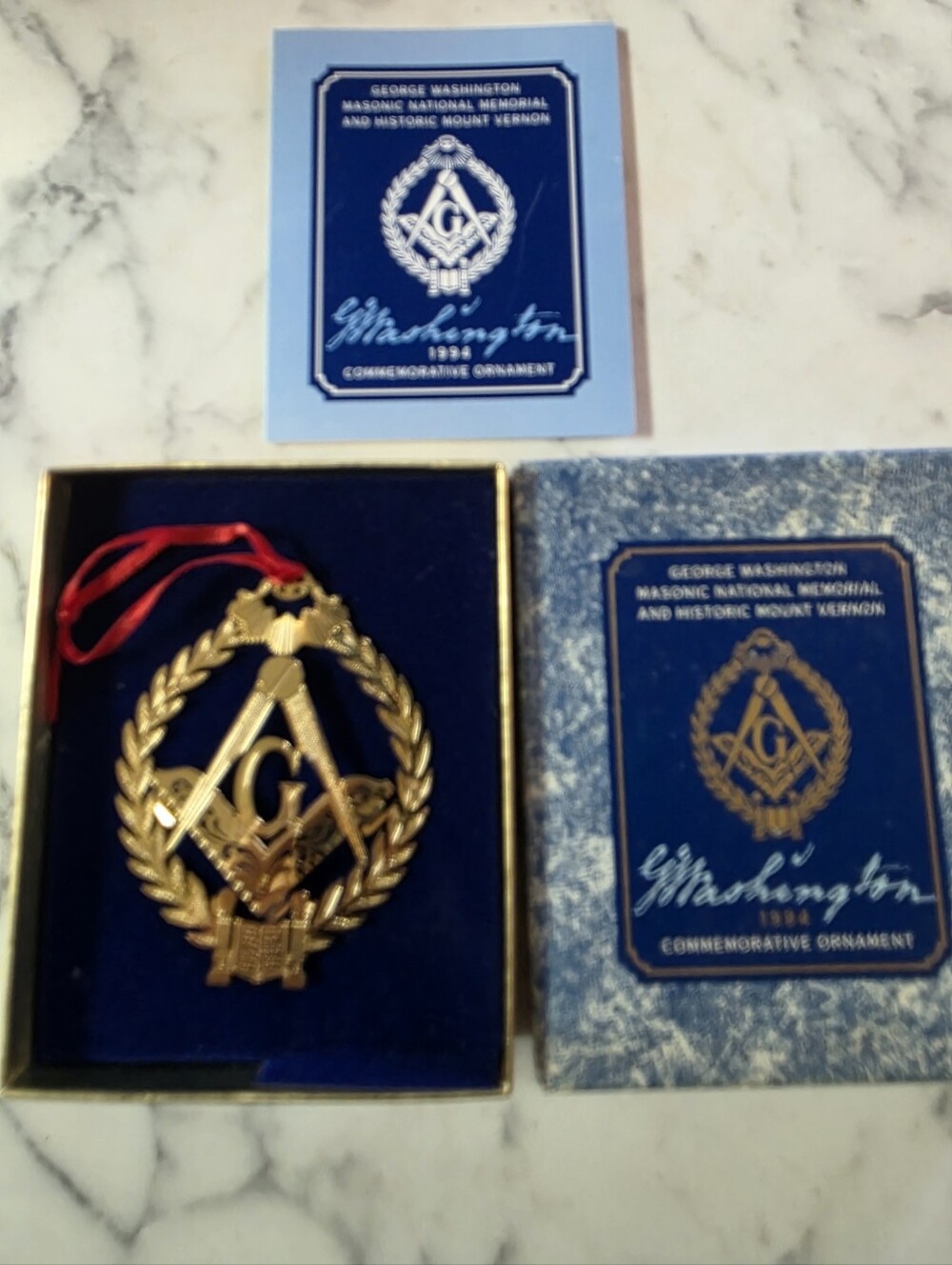 Washington Commemorative Masonic Ornament - Gold and Blue
